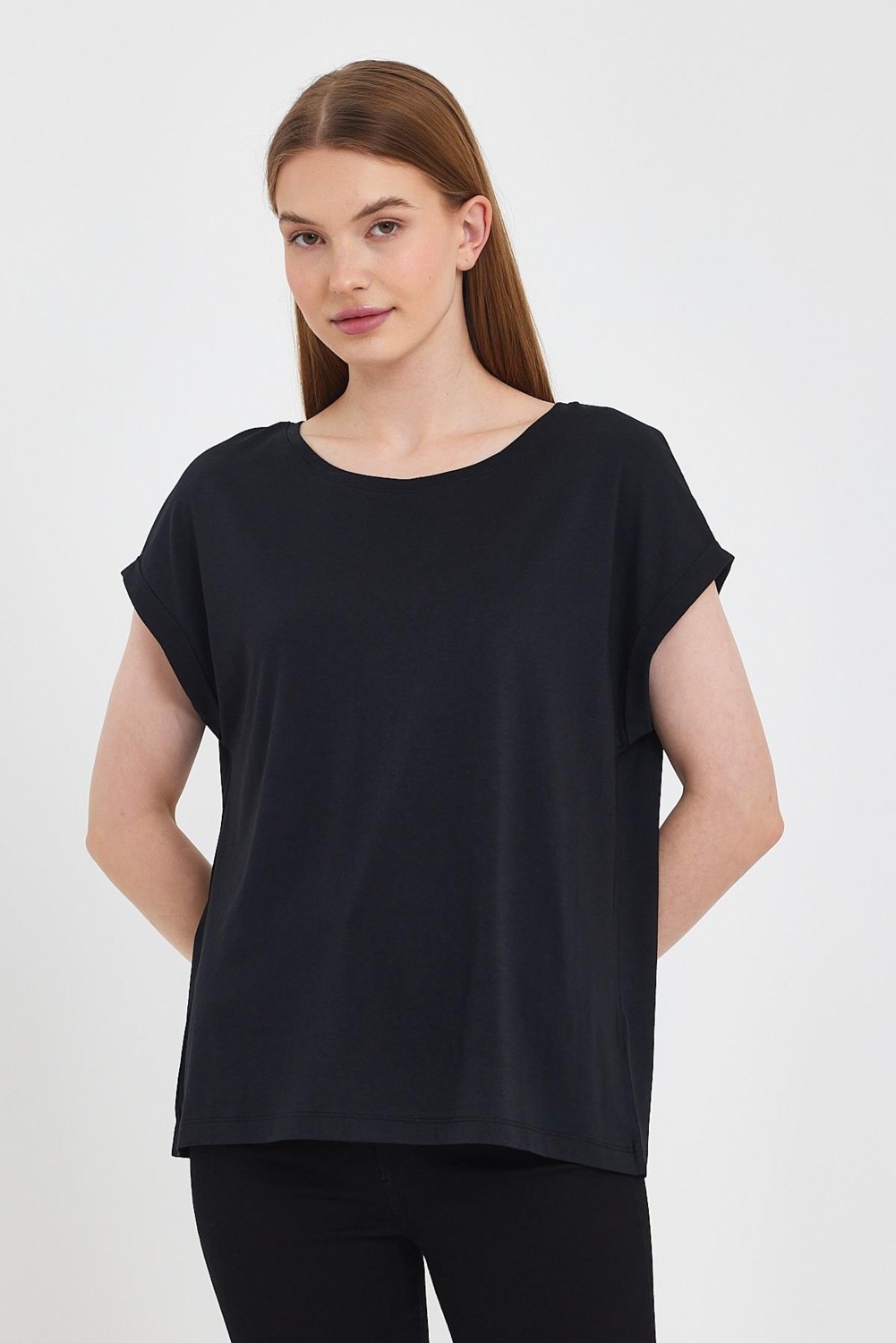Vena Kadın Cindy Beyaz Bisiklet Yaka Regular Fit Basic Modal Tişört (Lyocell) görsel 5