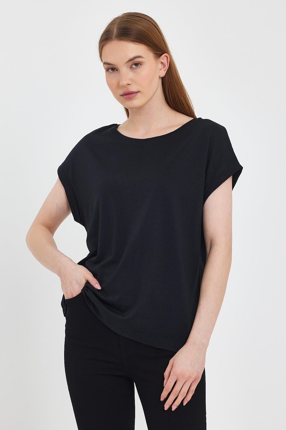 Vena Kadın Cindy Beyaz Bisiklet Yaka Regular Fit Basic Modal Tişört (Lyocell) görsel 6