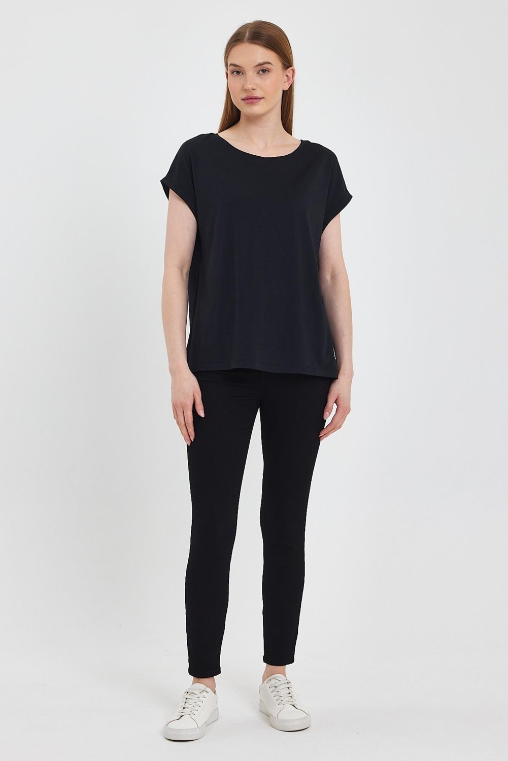 Vena Kadın Cindy Beyaz Bisiklet Yaka Regular Fit Basic Modal Tişört (Lyocell) görsel 7
