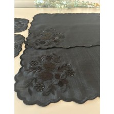 Lilies Atelier Çiçek Desenli Nakış Keten Sofra Takımı 2 Adet Amerikan Servis ve 2 Adet Kokteyl Peçetesi