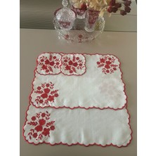 Lilies Atelier Çiçek Desenli Nakış Keten Sofra Takımı 2 Adet Amerikan Servis ve 2 Adet Kokteyl Peçetesi