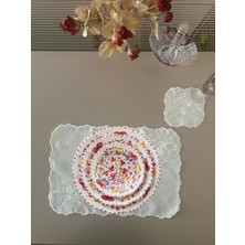 Lilies Atelier Çiçek Desenli Nakış Keten Sofra Takımı 2 Adet Amerikan Servis ve 2 Adet Kokteyl Peçetesi