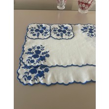 Lilies Atelier Çiçek Desenli Nakış Keten Sofra Takımı 2 Adet Amerikan Servis ve 2 Adet Kokteyl Peçetesi