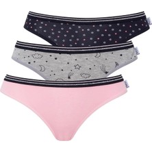 U.S. Polo Assn. 66422 Kadın Pamuklu 3'lü Slip Külot-Pembe&Gri&Lacivertvert