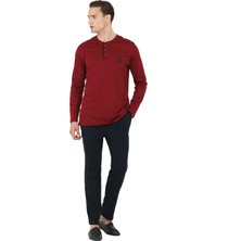 D'S Damat Erkek Regular Fit Pamuk Pijama Takımı Bordo Renkli Desenli Rahat Kullanım