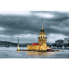 Aden Istanbul Manzara Kız Kulesi Gri Puslu Hava Kanvas Tablo