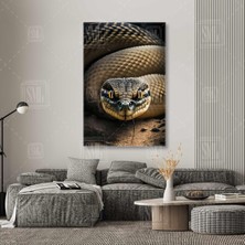SML Tablo Vahşi Sarı Zehirli Yılan Kafası Yılan Dili Dikey Kanvas Tablo