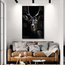 SML Tablo Ormanda Boynuzlu Geyik Çiçekler Içinde Vahşi Doğa Dikey Kanvas Tablo