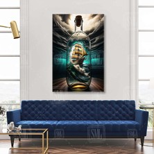 SML Tablo Gece Ay Işığında Cam Şişe Yelkenli Gemi Karayip Korsanları Dikey Kanvas Tablo