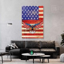 SML Tablo American Eagle Kanatları Açık Kartal Usa Amerika Bayrağı Dikey Kanvas Tablo