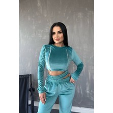 Lovefab Love Fab Uzun Kollu Çift Fermuarlı Crop Kadife Eşofman Takımı