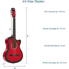 Midex CG-395RD Kırmızı Renk Kesik Klasik Gitar 4/4 Yetişkin Boy Sap Ayarlı Full Set