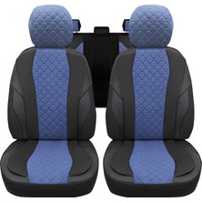 Minderland Vıp Serisi - Bmw X5 ile Uyumlu Oto Koltuk Kılıfı, Tay Tüyü-Deri / Mavi*siyah*siyah