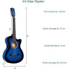 Midex CG-395BL Mavi Renk Kesik Klasik Gitar 4/4 Yetişkin Boy Sap Ayarlı Full Set