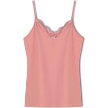 Hnx Pamuklu Yakası Dantel Ince Askılı Kadın Atlet Vizon