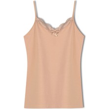 Hnx Pamuklu Yakası Dantel Ince Askılı Kadın Atlet Açık Kahverengi