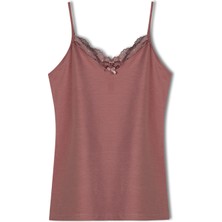 Hnx Pamuklu Yakası Dantel Ince Askılı Kadın Atlet Koyu Kahverengi