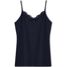 Hnx Pamuklu Yakası Dantel Ince Askılı Kadın Atlet Lacivert