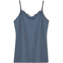 Hnx Pamuklu Yakası Dantel Ince Askılı Kadın Atlet Denim