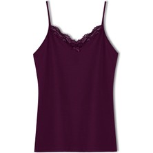 Hnx Pamuklu Yakası Dantel Ince Askılı Kadın Atlet Mor