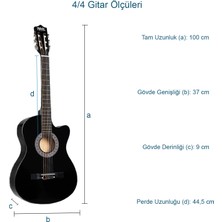 Midex CG-395BK Siyah Klasik Gitar 4/4 Sap Ayarlı Kesik Kasa Full Set (Çanta Askı Tuner Metod Pena)