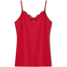 Hnx Pamuklu Yakası Dantel Ince Askılı Kadın Atlet Kırmızı