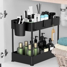 Internet Düzenleyiciler ve Depolama, Banyo Düzenleyici, 4 Kancalı 2 Katlı Düzenleyici, Banyo Lavabosu Altı (Yurt Dışından)