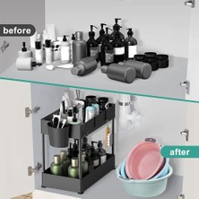 Internet Düzenleyiciler ve Depolama, Banyo Düzenleyici, 4 Kancalı 2 Katlı Düzenleyici, Banyo Lavabosu Altı (Yurt Dışından)