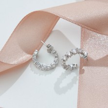 Siset Gümüş 925  Ayar Radyum Kaplama Zirkon Taşlı  Halka  Gümüş Küpe