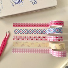 Bifeng Shop Pembe Ekose Tarzı Yeni 5m Pembe Kiraz Washi Bant Scrapbooking Bullet Dergisi Dekorasyon Sticker Çiçek Maskeleme Bandı Kawaii Kırtasiye (Yurt Dışından)