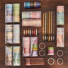 Bifeng Shop No.8 Stili Washi Bant Seti Altın Varak Dekoratif Yapışkan Bant Scrapbooking Şeritler Günlüğü Dekorasyon Kawaii Kırtasiye Maskeleme Bandı (Yurt Dışından)