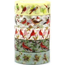 Bifeng Shop 923 Tarzı 2021 Yeni M Dekor Noel Cüceleri Ökseotu Yaprakları Üzerindeki Kardinal Kuşlar Maskeleme Kağıdı Washi Bant Seti Sevimli Günlük Kırtasiye (Yurt Dışından)