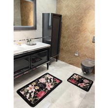 Brillant 2 Li Çiçek Desenli Rowan Model 60X100 - 60X50 Beauty Lateks Taban Banyo Paspas