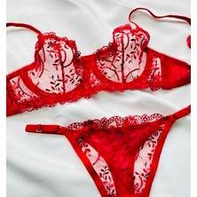 Anka Balenli Çiçek Işlemeli Sütyen Külot Takım