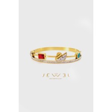 Jewel Renkli Taşlı Kuğu Gold Altın Kaplama Bileklik