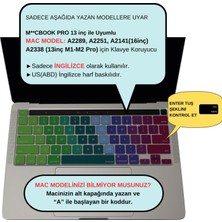 McStorey Macbook Pro Klavye Kılıfı 13inç M1-M2 US(ABD) İngilizce A2338 2289 2251 A2141 Uyumlu Dazzle