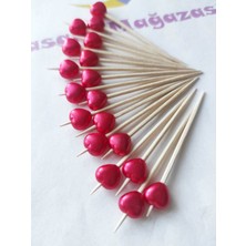 TM Tasarım Mağazası 50 Adet Dekoratif Kırmızı Kalp Inci Boncuklu Kokteyl Kürdanı 6,5 cm - Kalp 10 mm - Sevgililer Günü Kalpli Kürdan