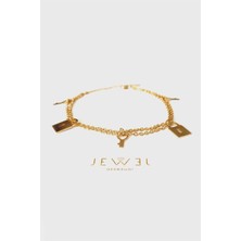 Jewel Çift Zincir Asma Kilit Gold Altın Kaplama Bileklik