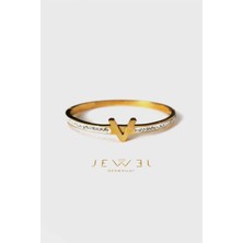 Jewel Taşlı Kordon V Model Gold Altın Bileklik