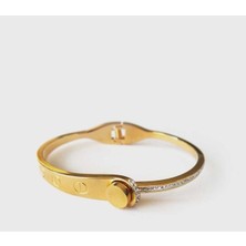 Jewel Yarım Taşlı Kordon C. Model Gold Altın Kaplama Bileklik