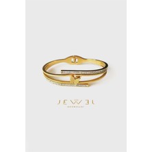 Jewel Kelebek Detaylı Çift Şerit Taşlı Gold Altın Kaplama Bileklik