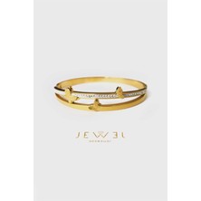 Jewel Üçlü Kelebek Şerit Taşlı Gold Altın Kaplama Bileklik
