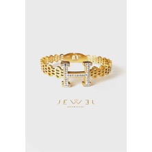 Jewel H Taşlı Detay Gold Altın Kaplama Bileklik