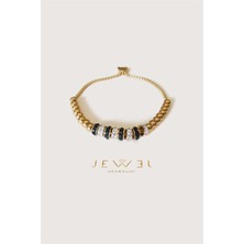 Jewel P. Model Siyah Taşlı Gold Altın Kaplama Bileklik
