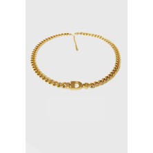 Jewel D Model Kalın Zincir Gold Altın Kaplama Kolye