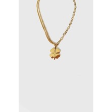Jewel Dört Yaprak Zincir Detaylı Gold Altın Kaplama Kolye