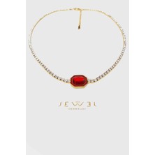 Jewel Kırmızı Taşlı Su Yolu Gold Altın Kaplama Kolye