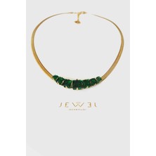 Jewel Zümrüt Taşlı Italyan Zincir Gold Altın Kaplama Kolye