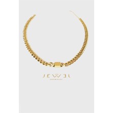 Jewel Kalın Zincir Düz Taşlı Gold Altın Kaplama Kolye