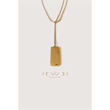 Jewel Dikdörtgen Plaka Gold Altın Kaplama Kolye